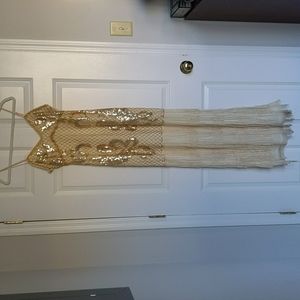 Vintage 1920s Cream Gown - Sequin/Fringe